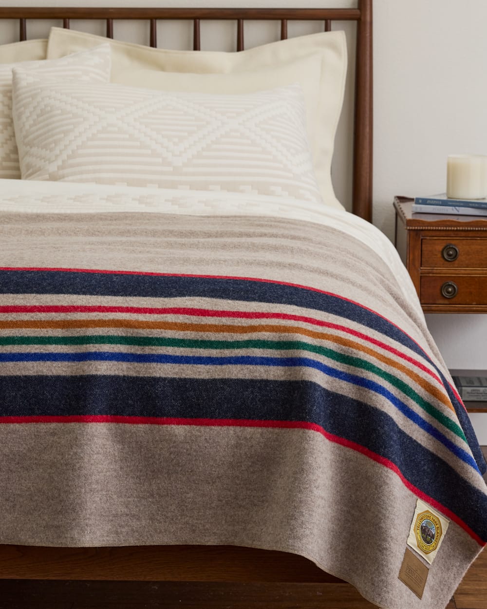 YELLOWSTONE NATIONAL PARK BLANKET IN TAUPE ON A BED image number 5