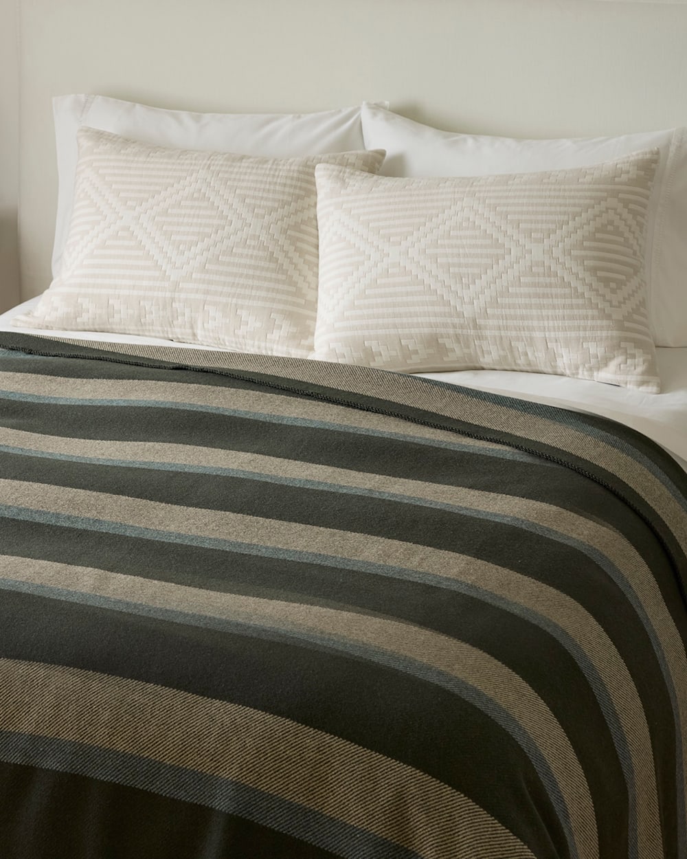 ALTERNATE VIEW OF ECO-WISE WOOL PLAID/STRIPE BLANKET IN OLIVE STRIPE image number 6
