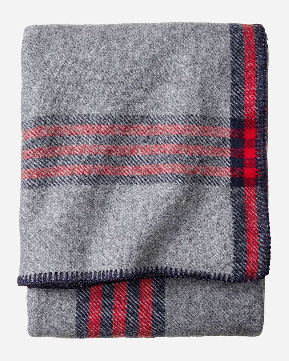 ECO-WISE WOOL PLAID/STRIPE BLANKET IN GREY/RED PLAID image number 1