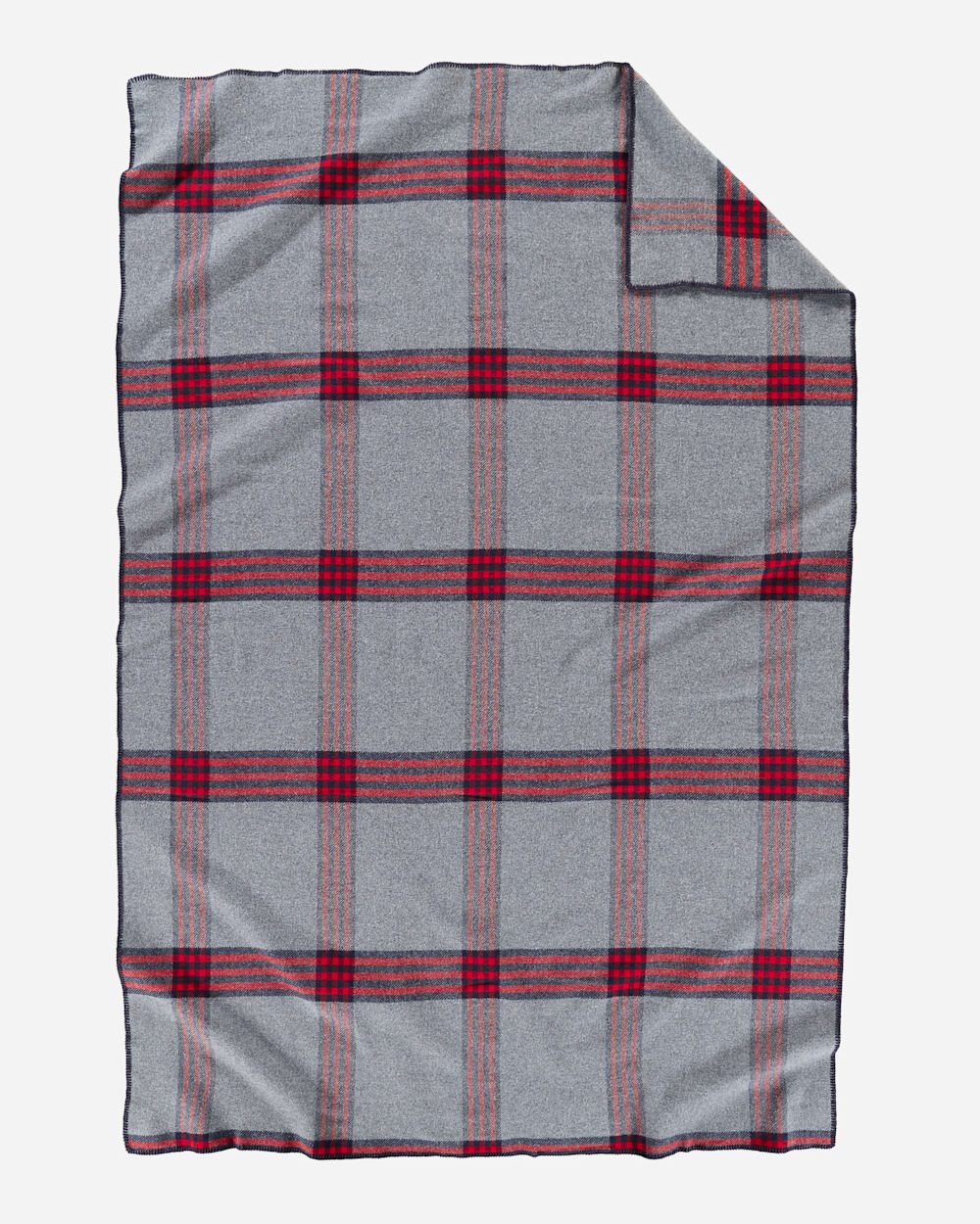 ALTERNATE VIEW OF ECO-WISE WOOL PLAID/STRIPE BLANKET IN GREY/RED PLAID image number 2
