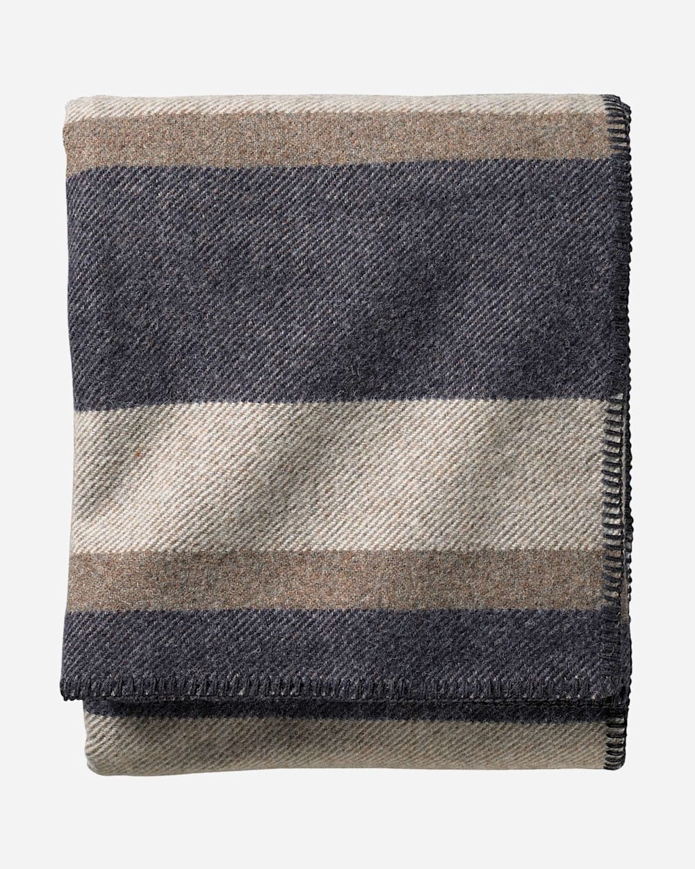 ECO-WISE WOOL PLAID/STRIPE BLANKET IN MIDNIGHT NAVY STRIPE FOLDED image number 1