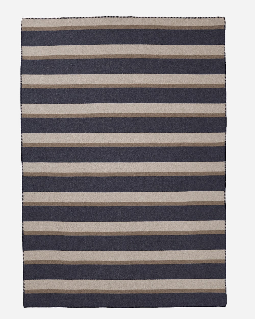 ECO-WISE WOOL PLAID/STRIPE BLANKET IN MIDNIGHT NAVY STRIPE LAYING FLAT image number 2