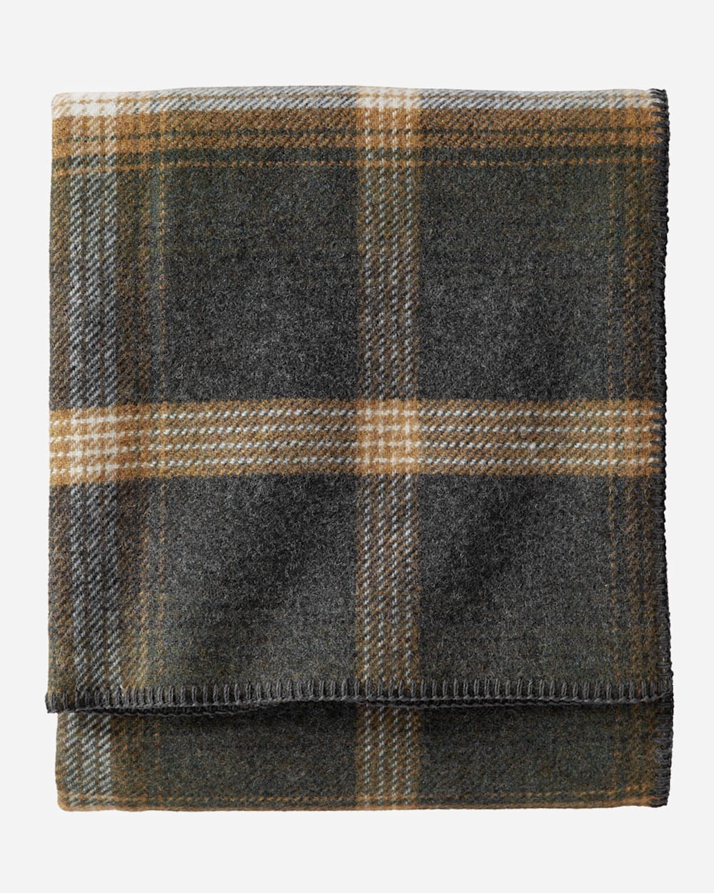 ECO-WISE WOOL PLAID/STRIPE BLANKET IN OXFORD PLAID FOLDED image number 1