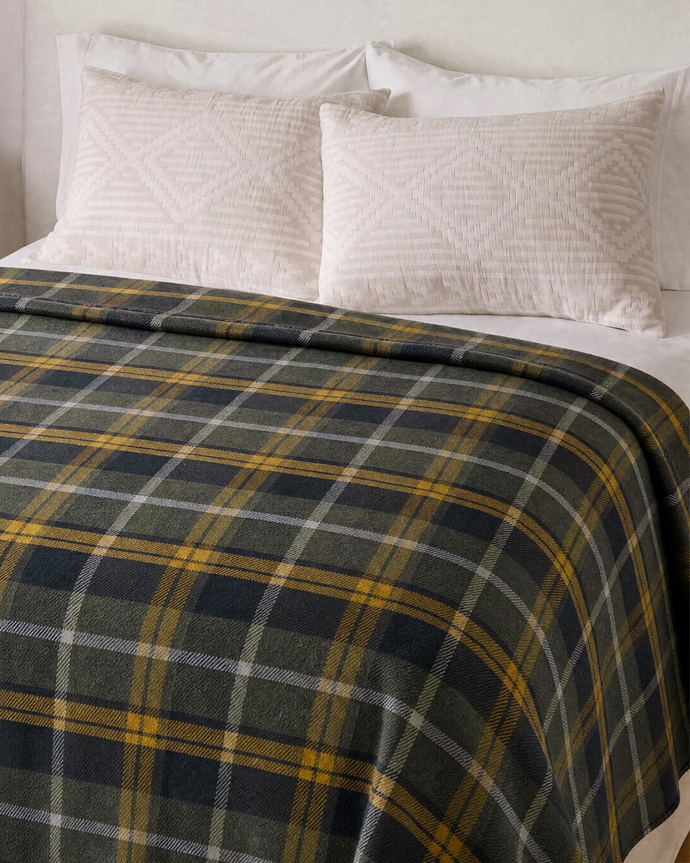 ECO-WISE WOOL PLAID/STRIPE BLANKET IN OLIVE MIX image number 1