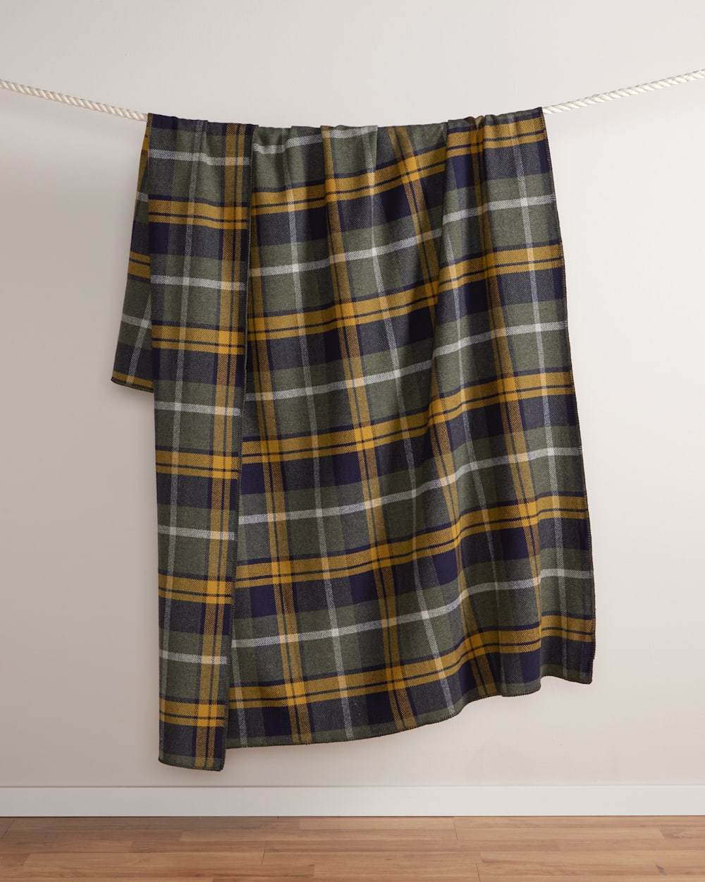 ALTERNATE VIEW OF ECO-WISE WOOL PLAID/STRIPE BLANKET IN OLIVE MIX image number 4