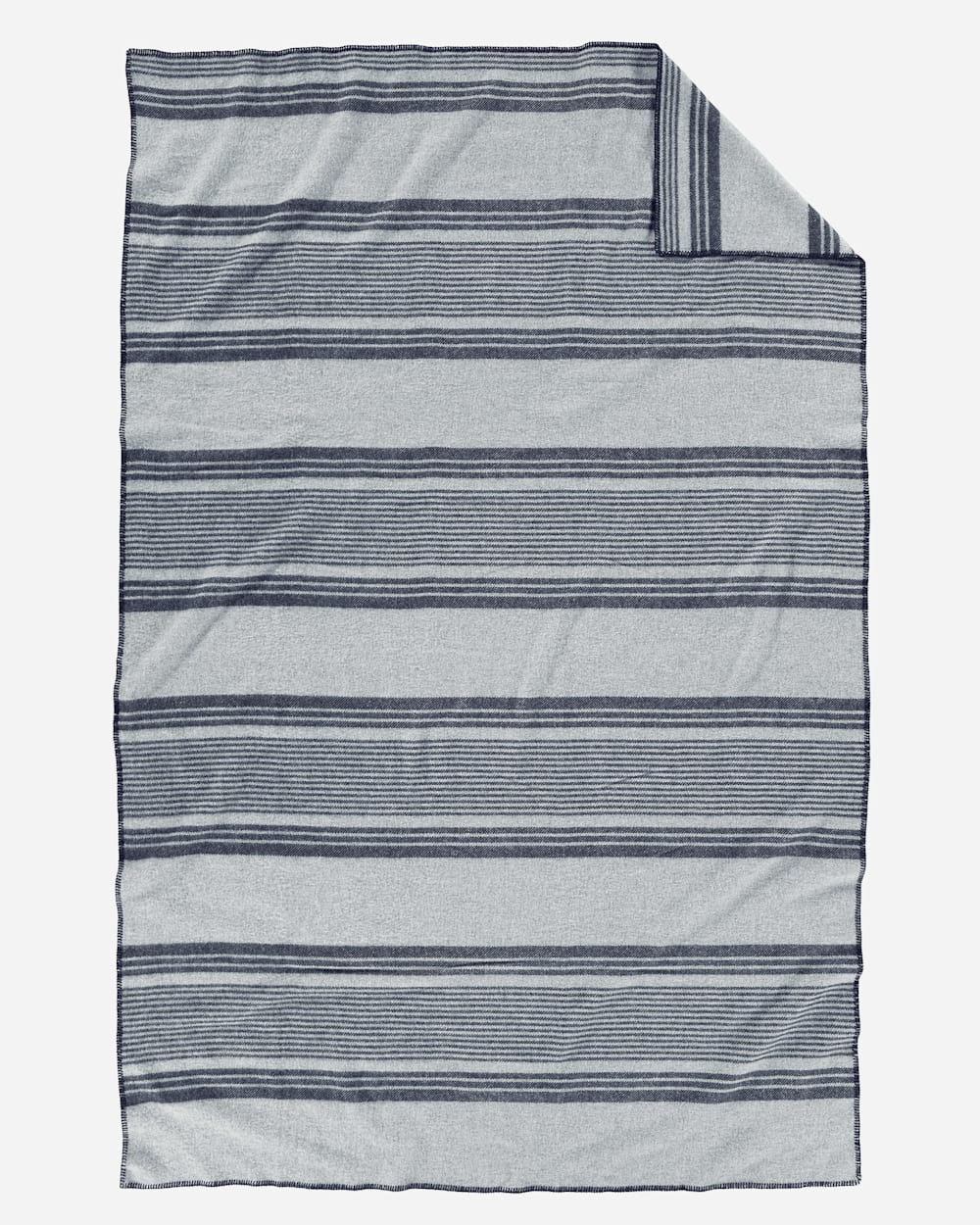 ECO-WISE WOOL PLAID/STRIPE BLANKET IN GREY IRVING STRIPE LAYING FLAT image number 2