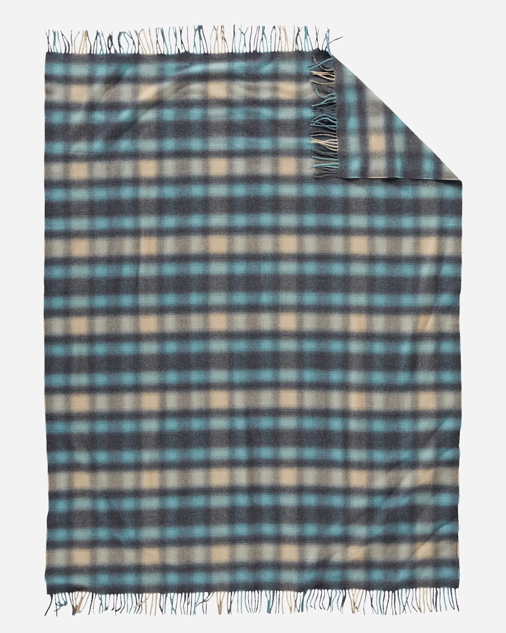 ADDITIONAL VIEW OF PLAID 5TH AVENUE MERINO THROW IN OCEAN OMBRE image number 2