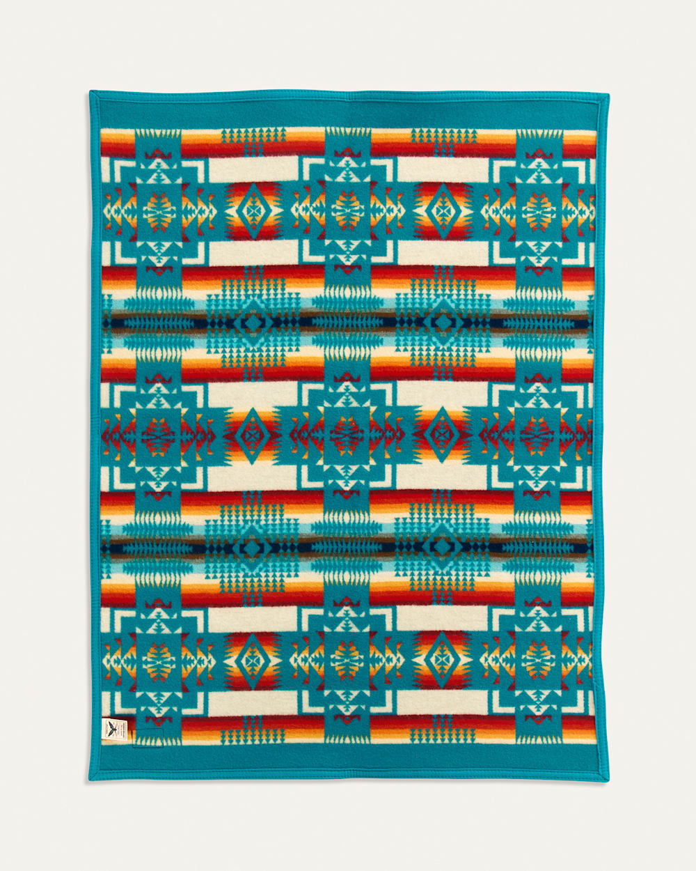 ALTERNATE VIEW OF CHIEF JOSEPH CRIB BLANKET IN BRIGHT TURQUOISE image number 3