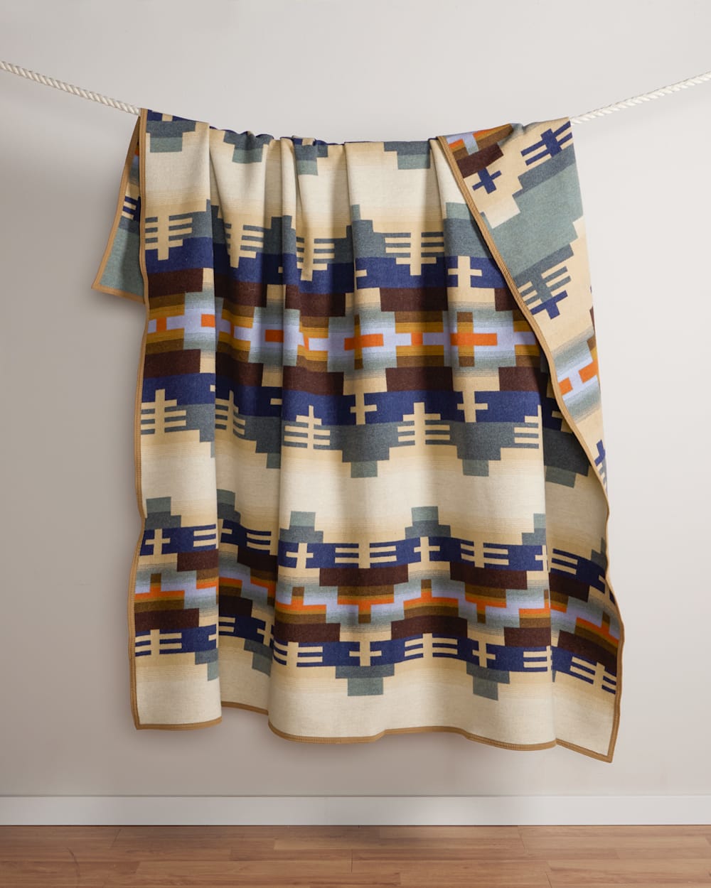 ALTERNATE VIEW OF SHIPROCK BLANKET IN BLUE/TAN MIX image number 5
