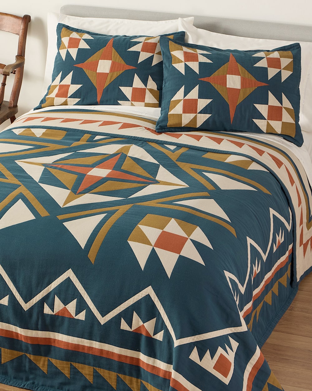QUILTED STAR COTTON MATELASSE COVERLET COLLECTION IN INDIGO image number 1
