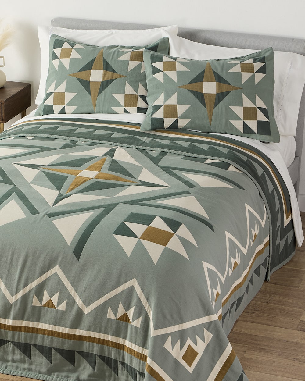 QUILTED STAR COTTON MATELASSE COVERLET COLLECTION IN SHALE image number 1