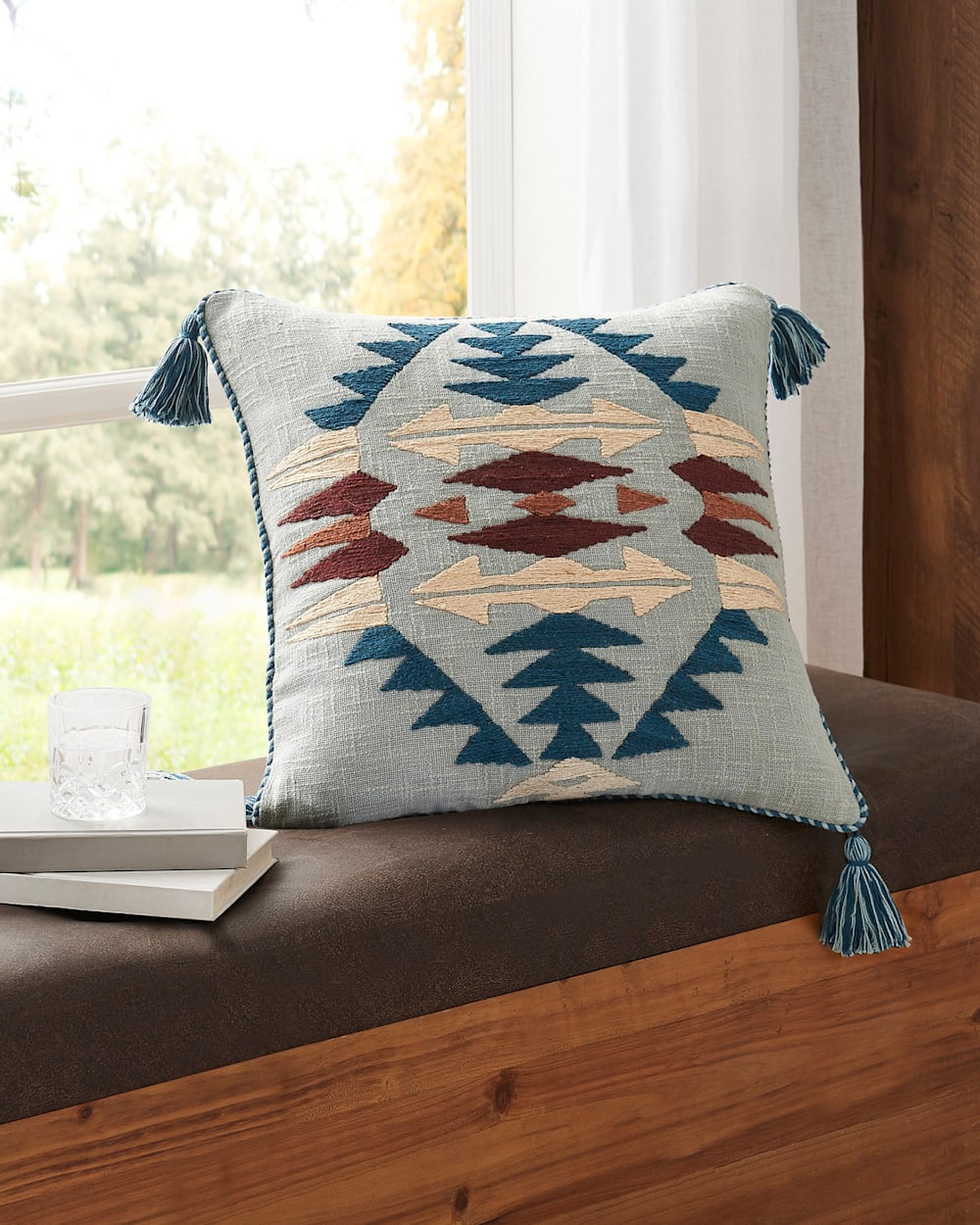 RANCHO ARROYO EMBROIDERED SQUARE PILLOW IN AQUA image number 1