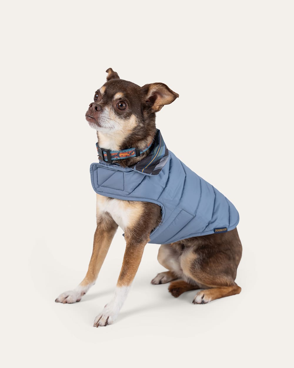 ALTERNATE VIEW OF WYETH TRAIL PET PUFFER COAT IN OXFORD/GREY MULTI image number 6