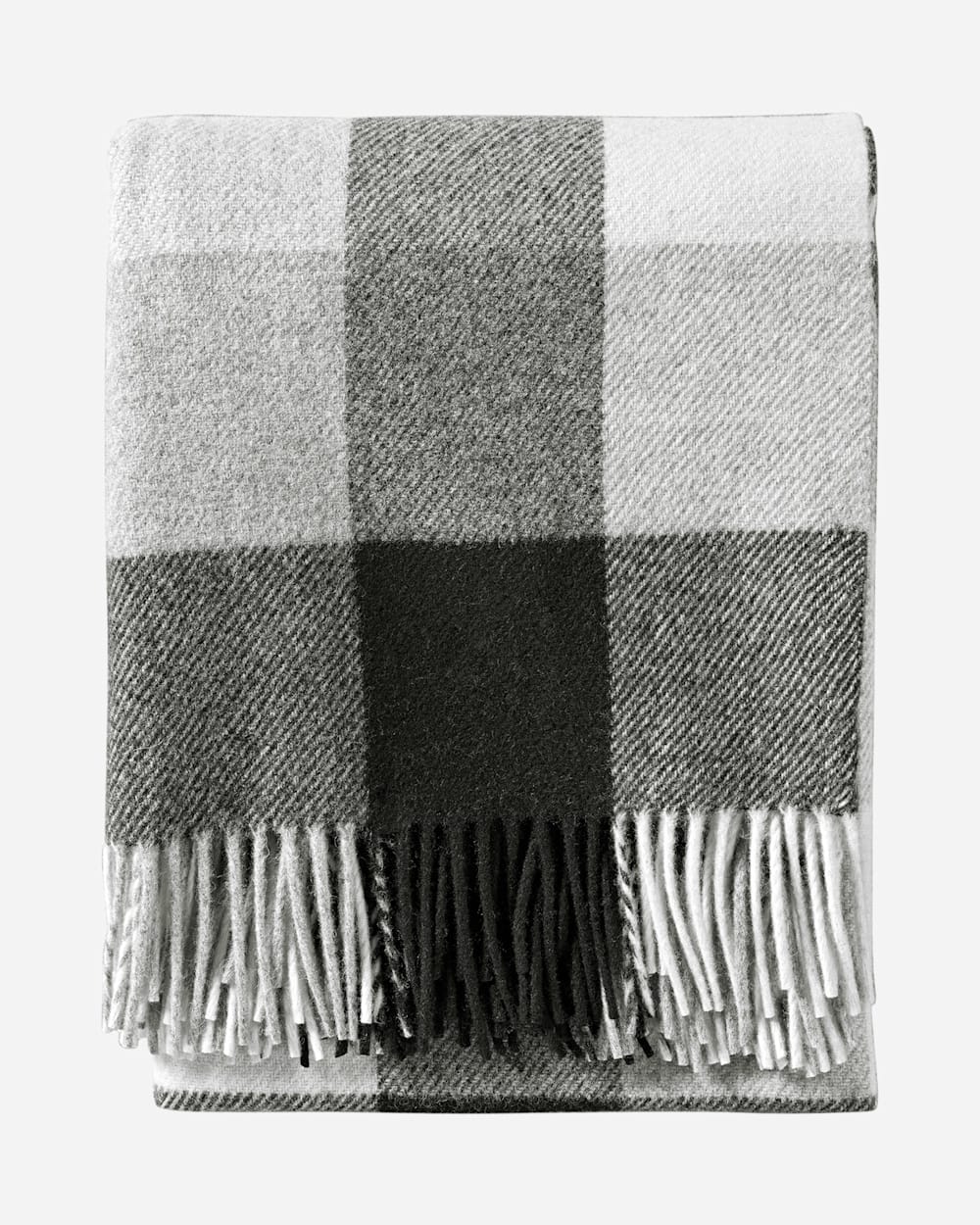 ECO-WISE WOOL FRINGED THROW IN BLACK/IVORY image number 1