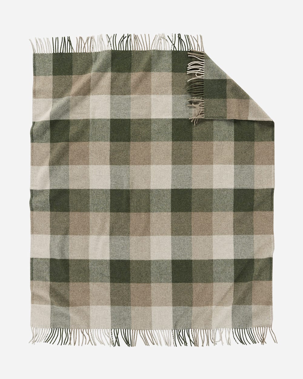 ADDITIONAL VIEW OF ECO-WISE WOOL FRINGED THROW IN JUNIPER/FAWN image number 2