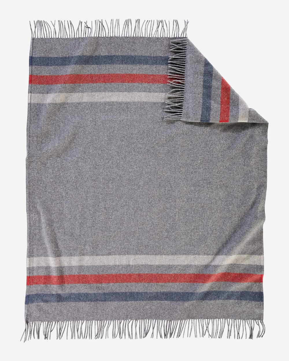 ECO-WISE WOOL FRINGED THROW IN GREY STRIPE image number 1