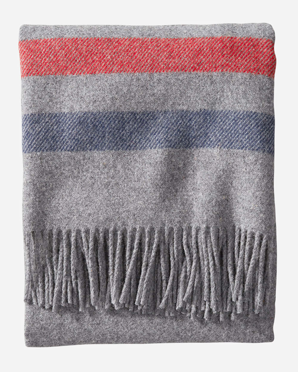 ALTERNATE VIEW OF ECO-WISE WOOL FRINGED THROW IN GREY STRIPE image number 2