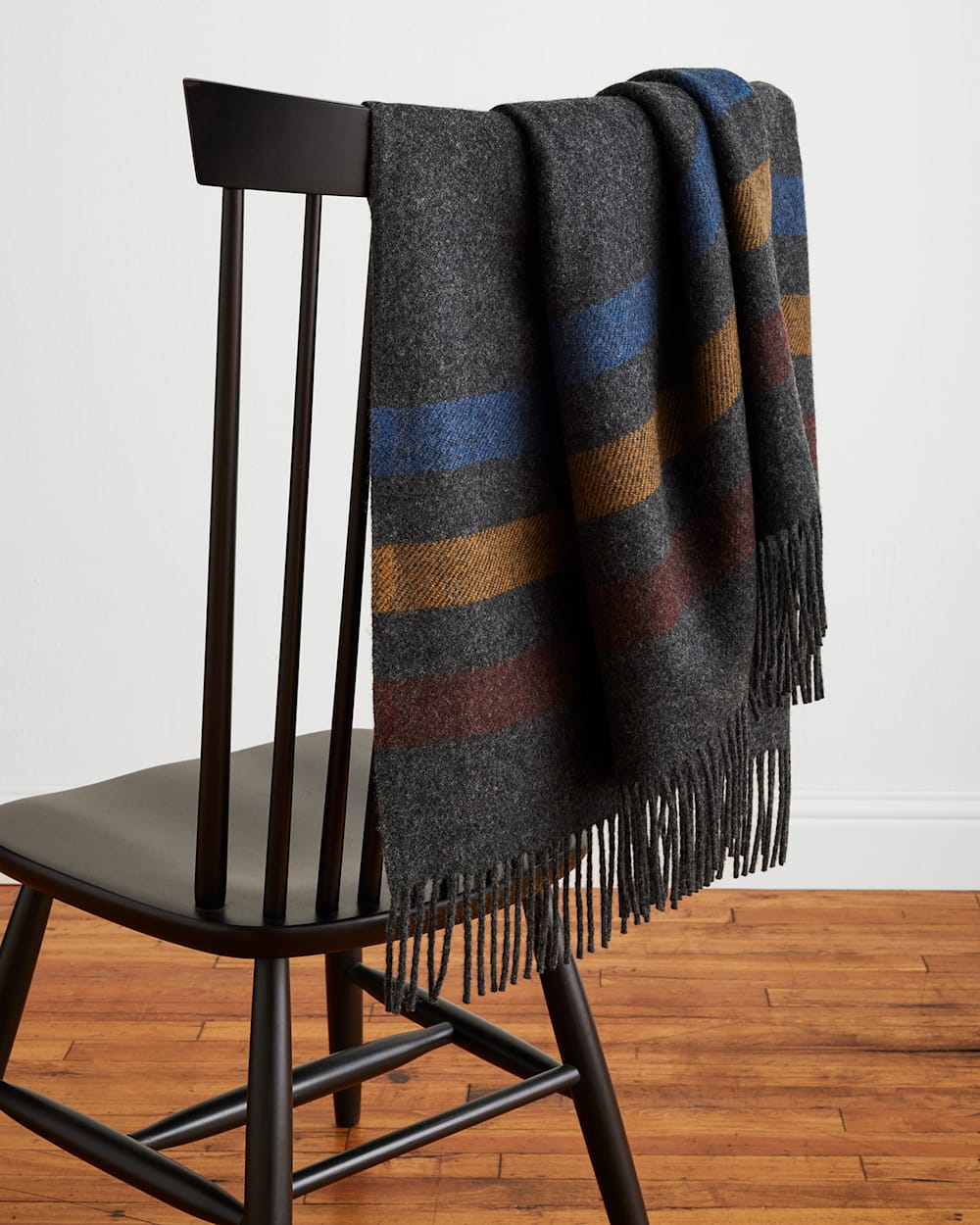 ALTERNATE VIEW OF ECO-WISE WOOL FRINGED THROW IN OXFORD STRIPE image number 3