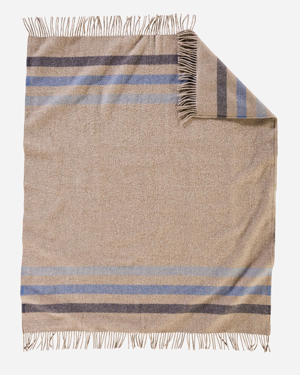 ECO-WISE WOOL FRINGED THROW IN FAWN STRIPE image number 1