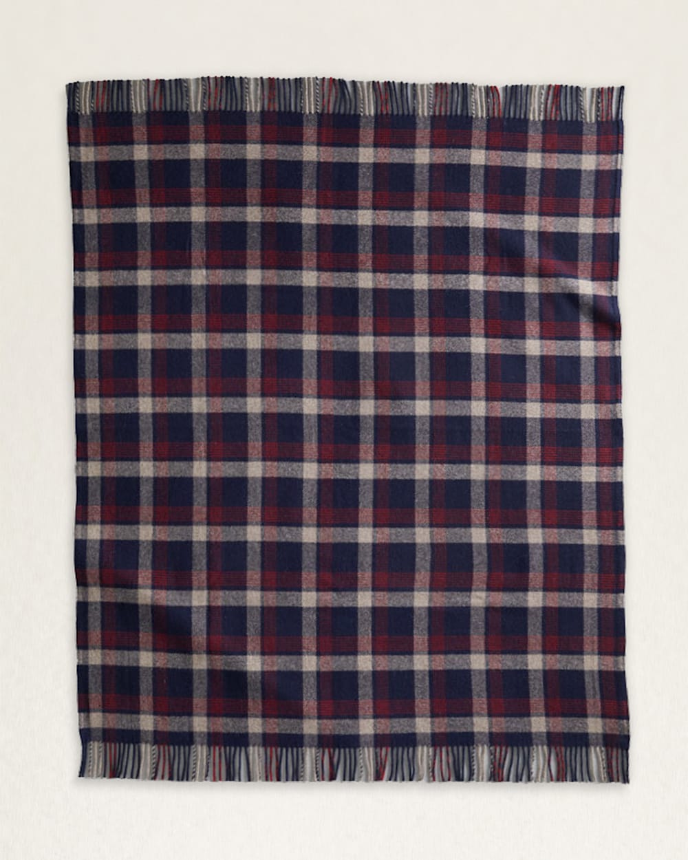 ECO-WISE WOOL FRINGED THROW IN NAVY KELSO PLAID image number 2