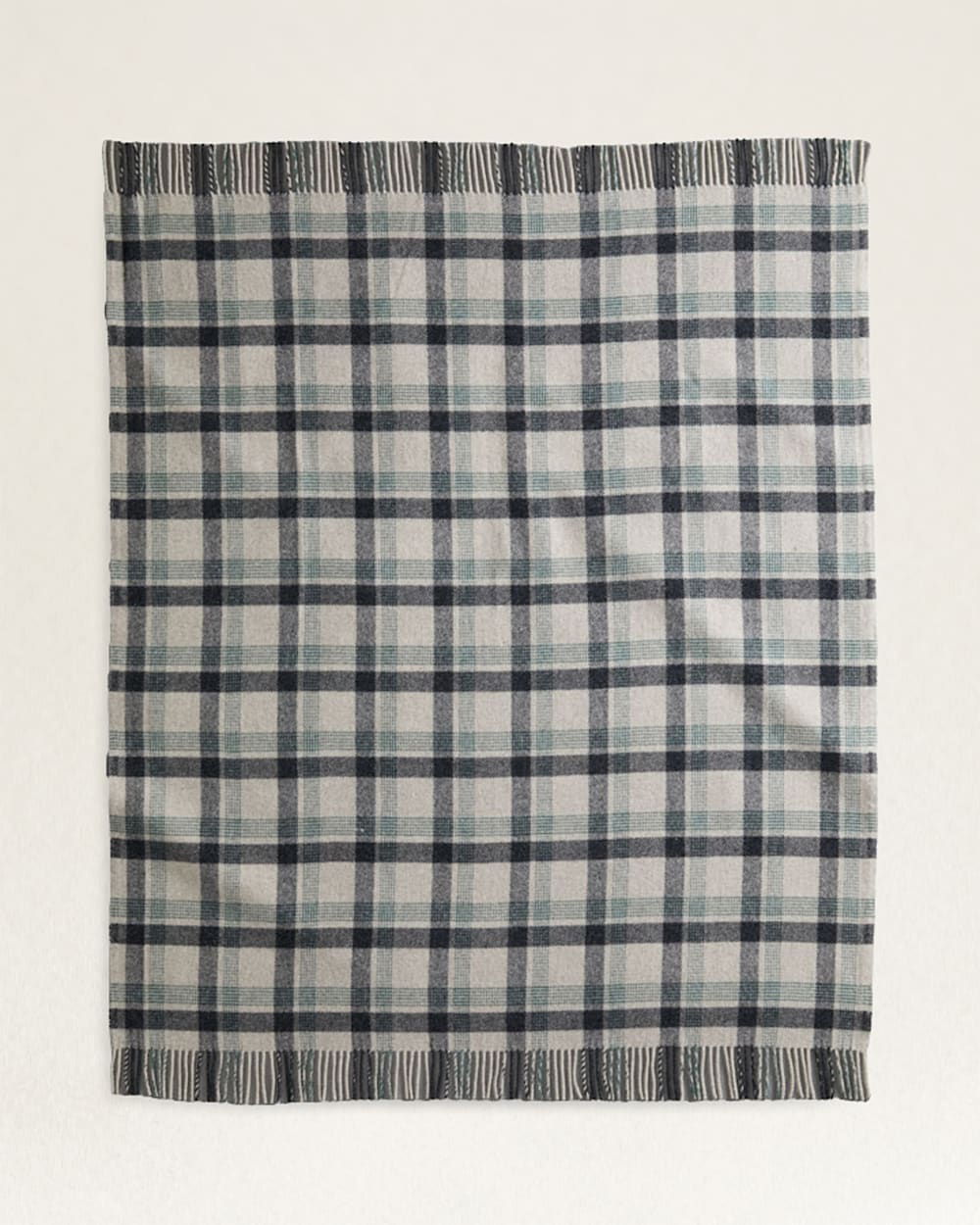 FLAT VIEW OF ECO-WISE WOOL FRINGED THROW IN OAT KELSO PLAID image number 2