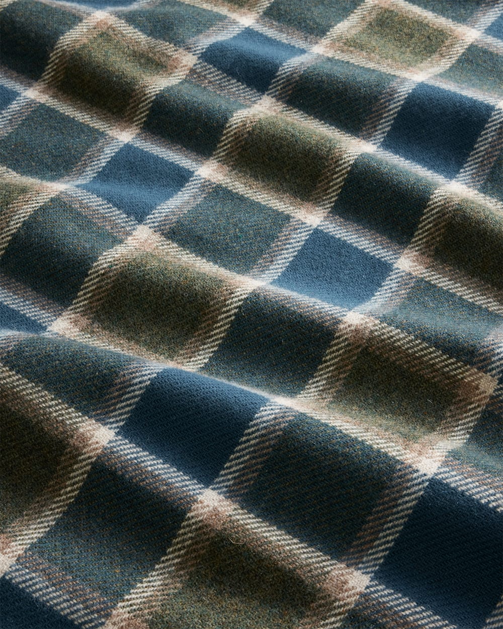 ALTERNATE VIEW OF ECO-WISE WOOL FRINGED THROW IN OLIVE/SEA BLUE CHECK image number 2