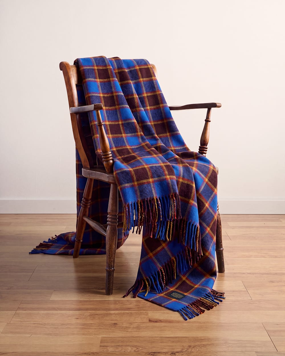 ECO-WISE WOOL FRINGED THROW IN MAROON/BLUE CHECK image number 1