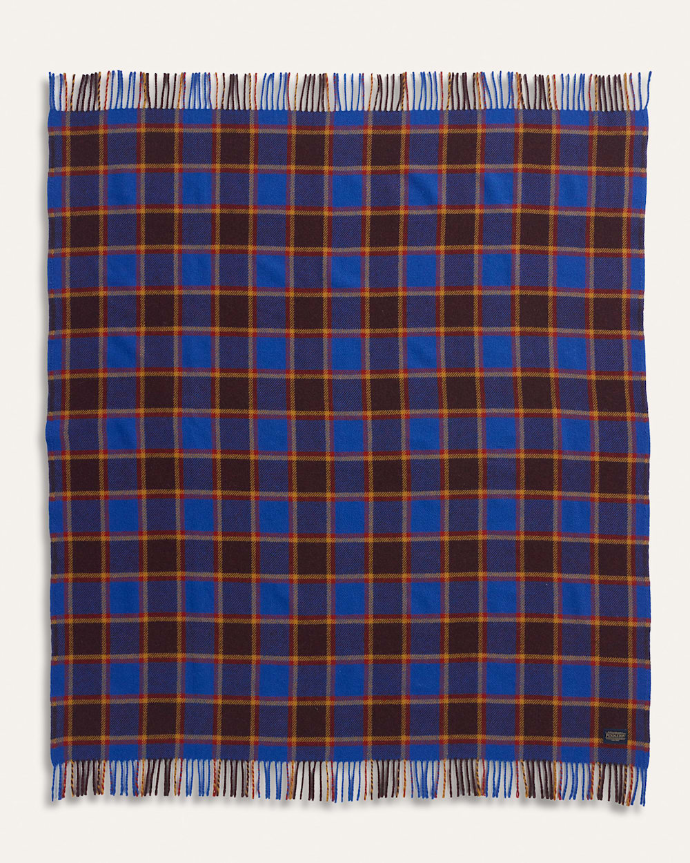 ALTERNATE VIEW OF ECO-WISE WOOL FRINGED THROW IN MAROON/BLUE CHECK image number 3