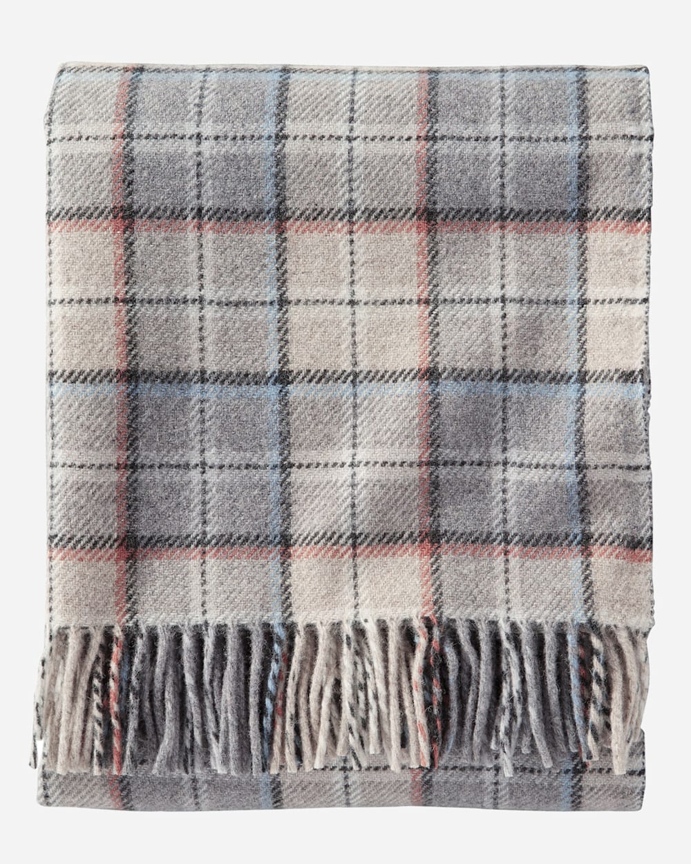 ECO-WISE WOOL FRINGED THROW IN PEARL PLAID image number 1