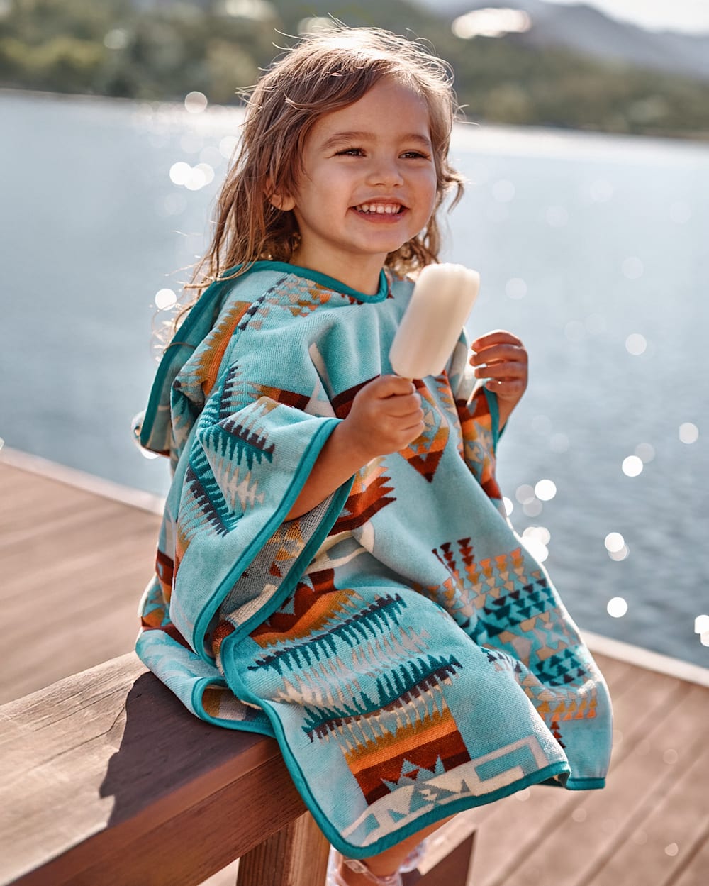 ALTERNATE VIEW OF CHIEF JOSEPH HOODED KIDS' TOWEL IN AQUA image number 2