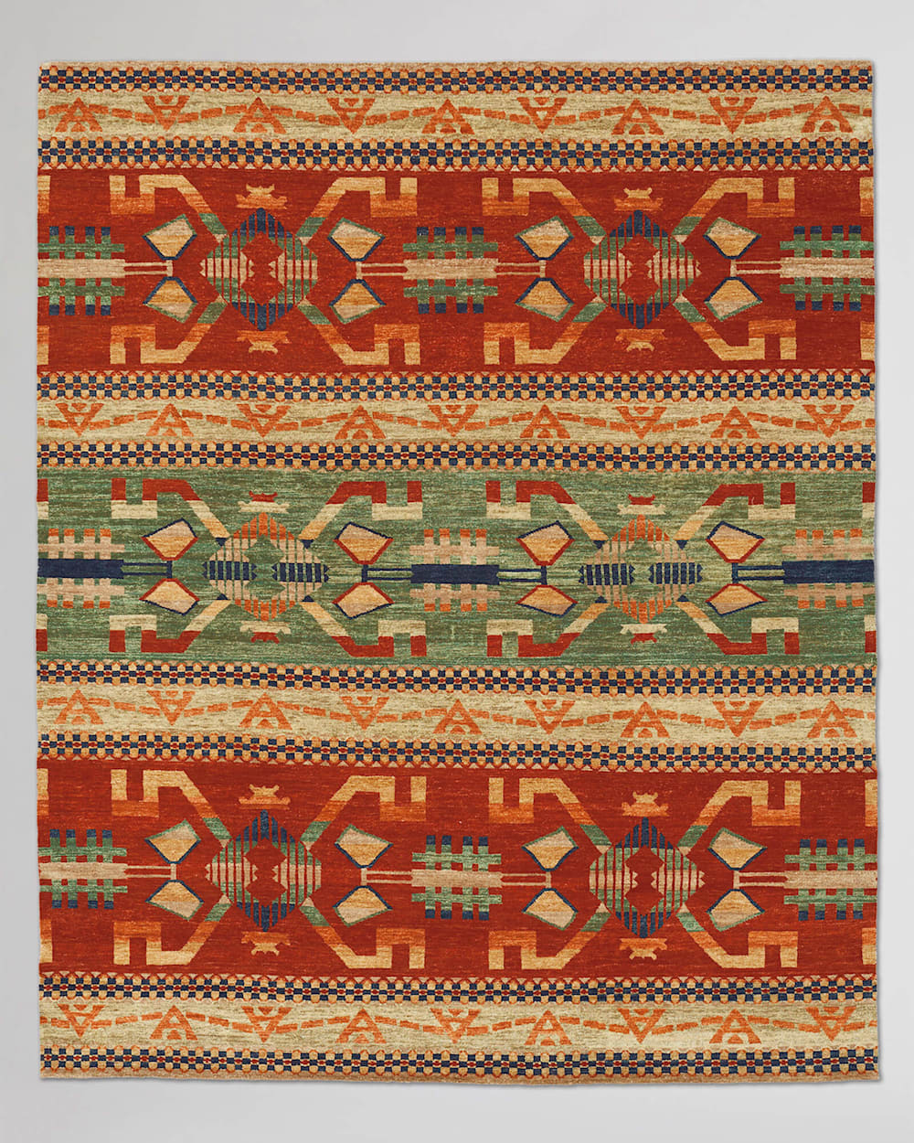 ALTERNATE VIEW OF ANAZAZI HANDMADE RUG IN GREEN/RED image number 2