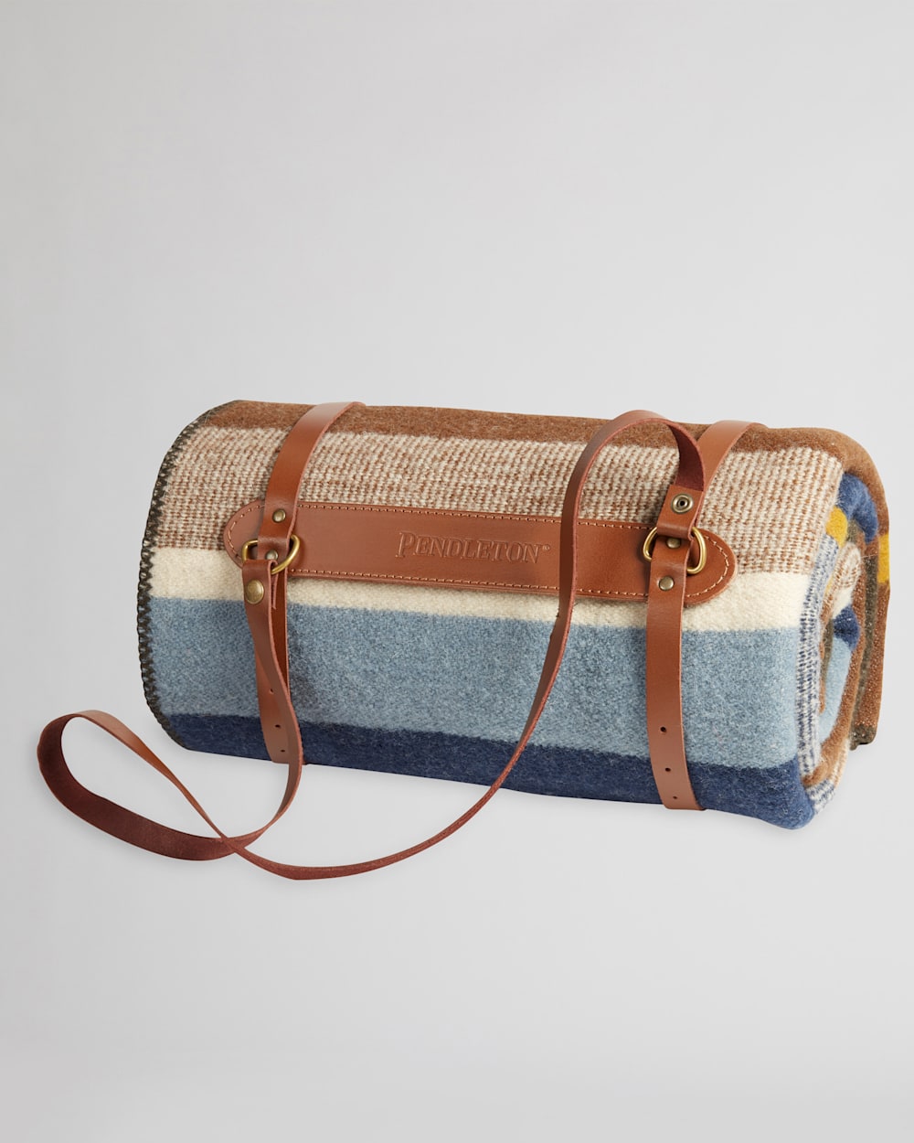 ALTERNATE VIEW OF BRIDGER WOOL THROW WITH CARRIER IN BLACK TRAIL STRIPE image number 5