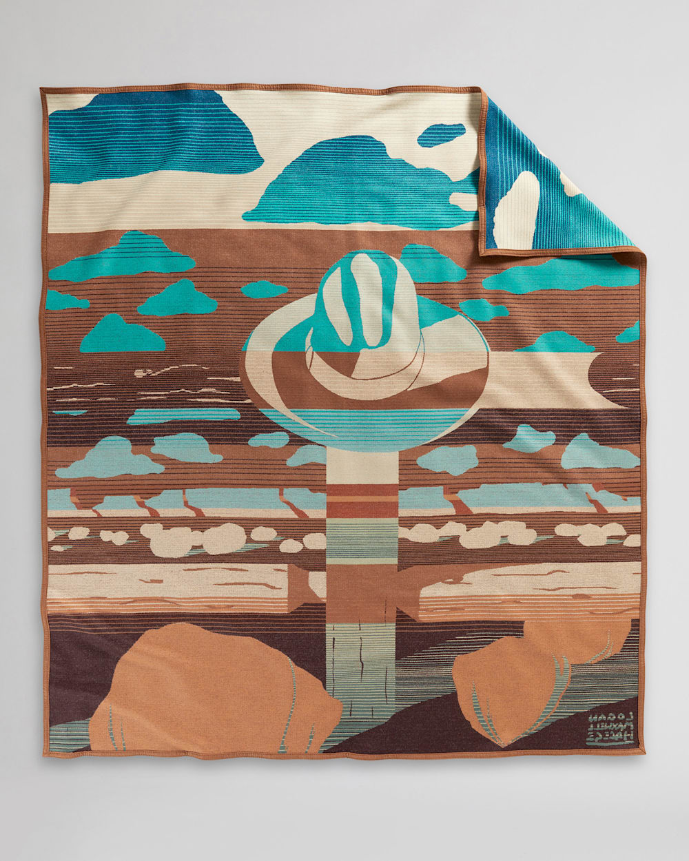 ALTERNATE VIEW OF RESTING PLACE BLANKET IN TAN/TURQUOISE image number 2