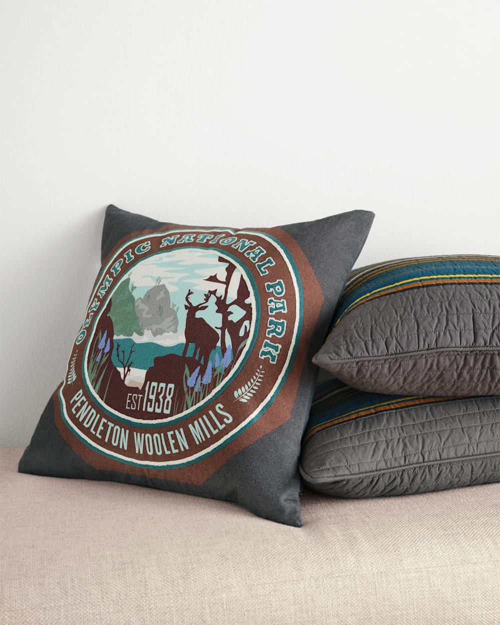 ALTERNATE VIEW OF OLYMPIC NATIONAL PARK QUILTED PILLOW IN GRAY image number 4