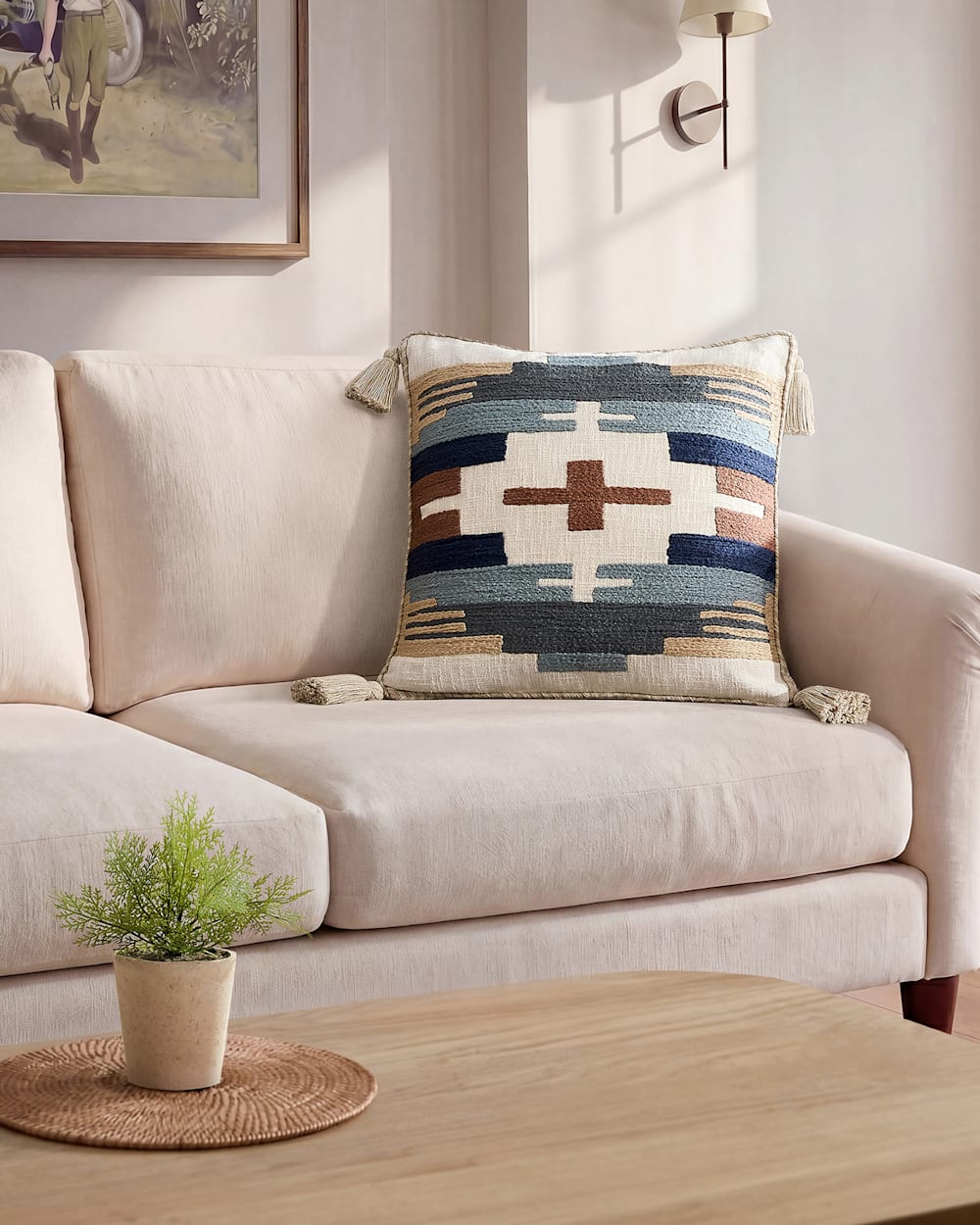 SHIPROCK EMBROIDERED SQUARE PILLOW IN TAN image number 1