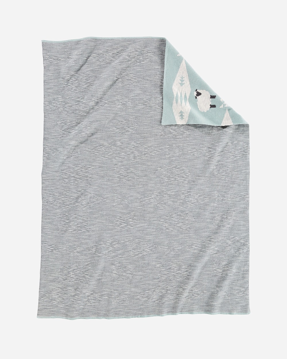 ALTERNATE VIEW OF KNIT BABY BLANKET WITH BEANIE IN SHEEP DREAMS BLUE/GREEN image number 3