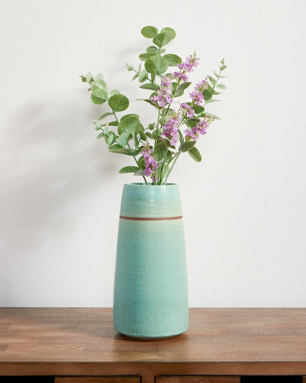 ALTERNATE VIEW OF HANDMADE STONEWARE & WOOD STEM VASE IN SEAFOAM image number 2