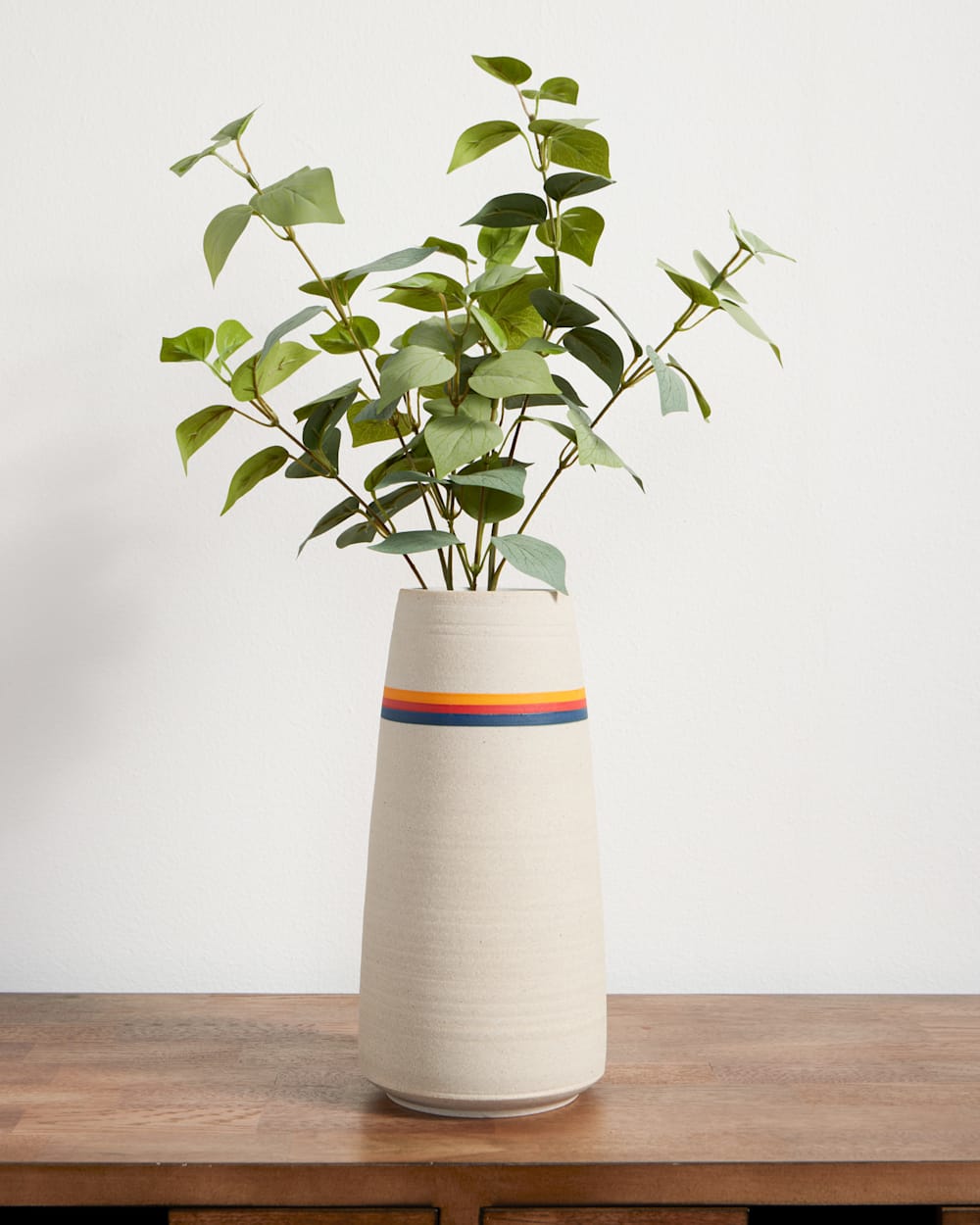 ALTERNATE VIEW OF HANDMADE STONEWARE & WOOD STEM VASE IN SUNSET STRIPE image number 2