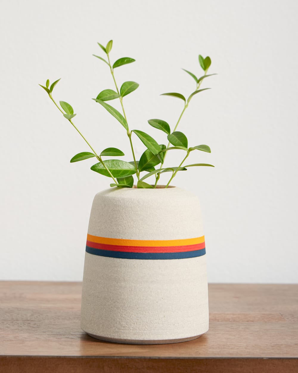 ALTERNATE VIEW OF HANDMADE STONEWARE & WOOD BUD VASE IN SUNSET STRIPE image number 2