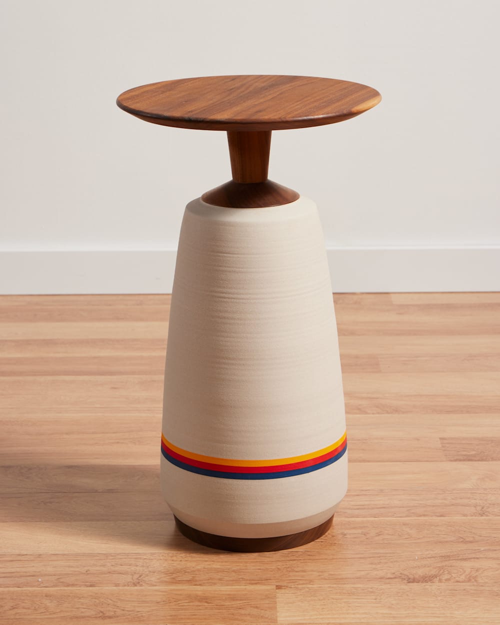 HANDMADE STONEWARE & WOOD COCKTAIL TABLE IN SUNSET STRIPE image number 1