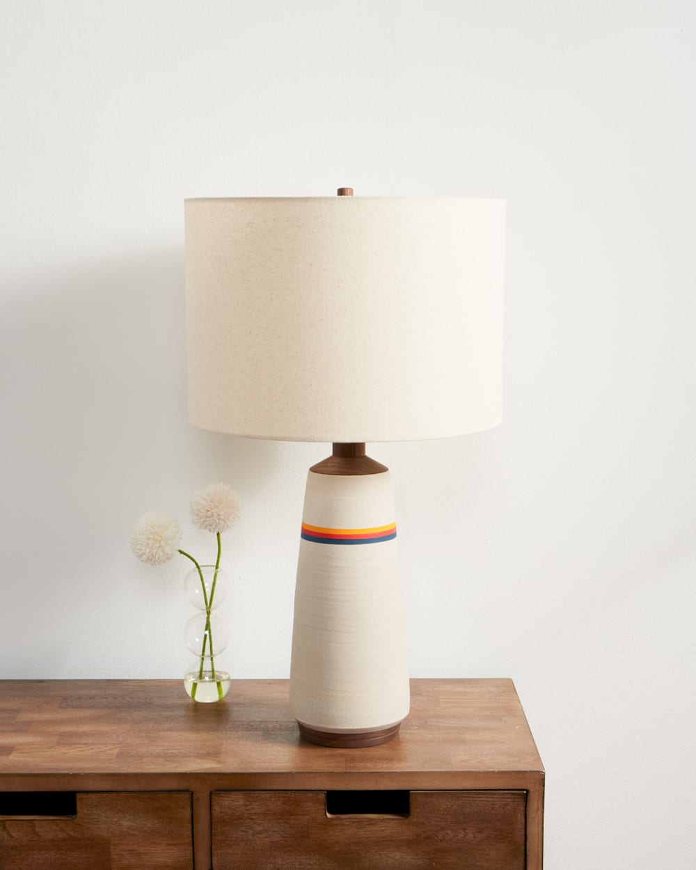 HANDMADE STONEWARE & WOOD TABLE LAMP IN SUNSET STRIPE image number 1