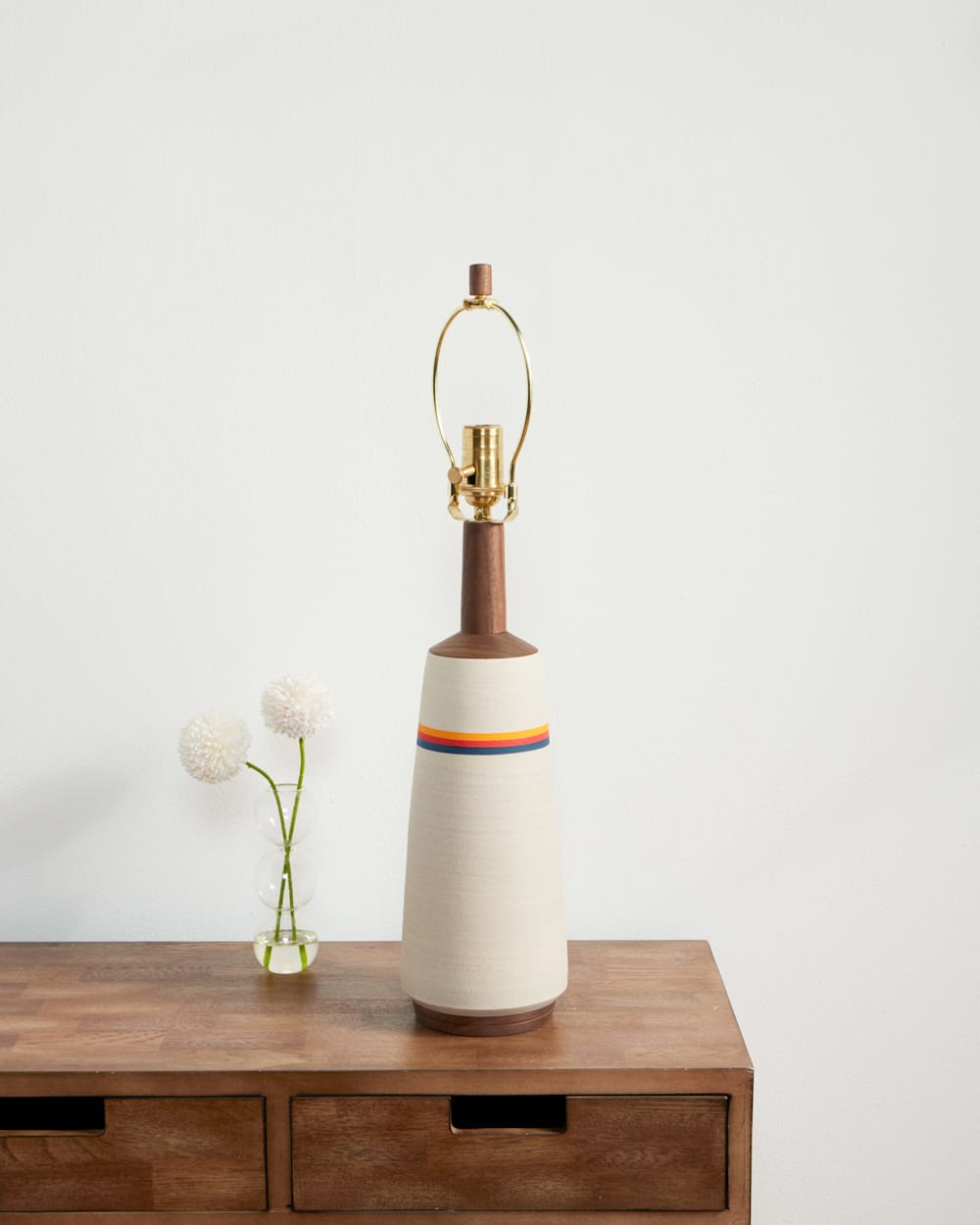 ALTERNATE VIEW OF HANDMADE STONEWARE & WOOD TABLE LAMP IN SUNSET STRIPE image number 2