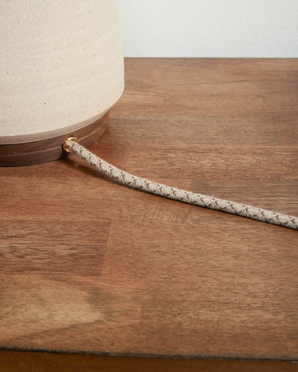ALTERNATE VIEW OF HANDMADE STONEWARE & WOOD TABLE LAMP IN SUNSET STRIPE image number 4
