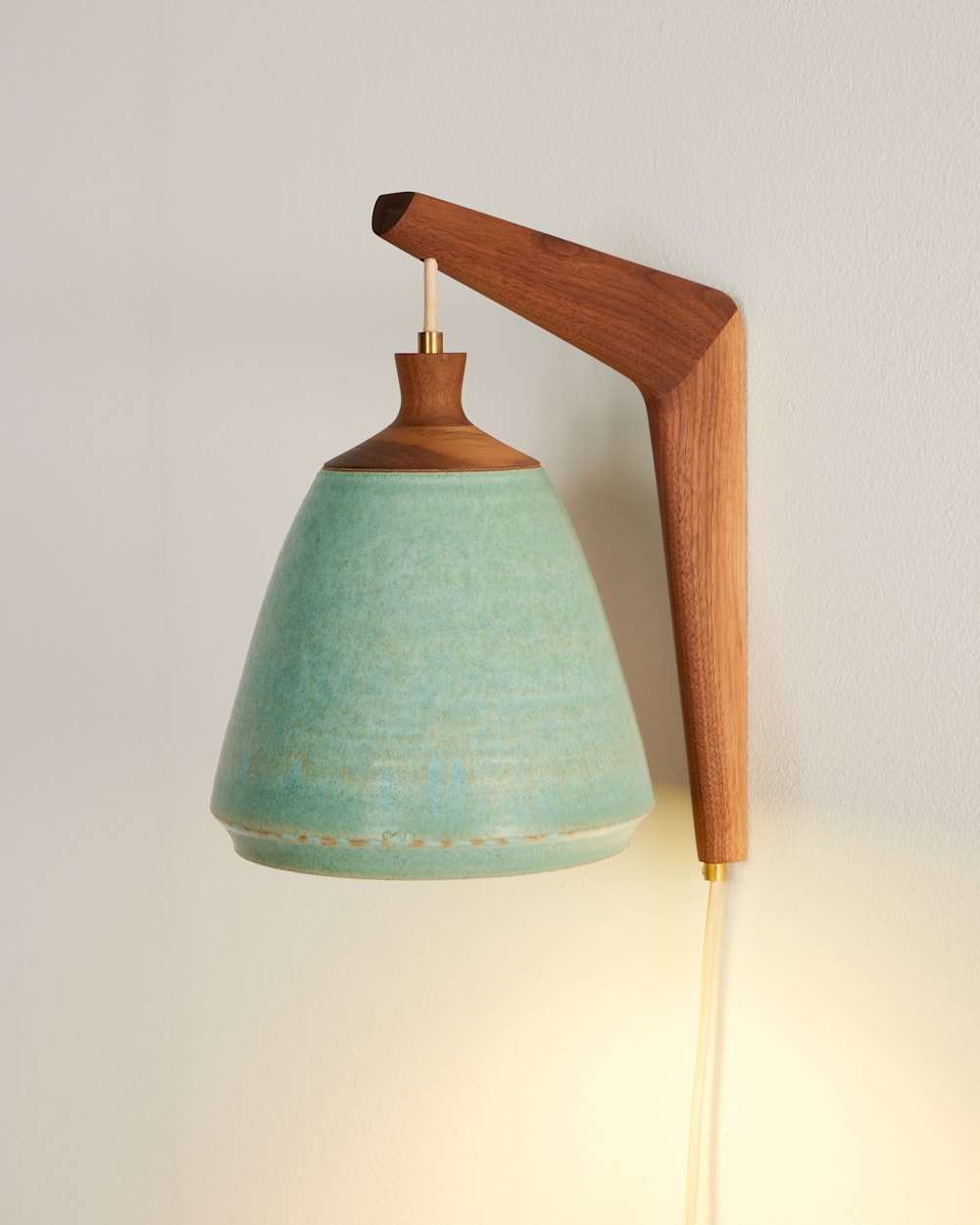 ALTERNATE VIEW OF HANDMADE STONEWARE & WOOD SCONCE IN SEAFOAM image number 2