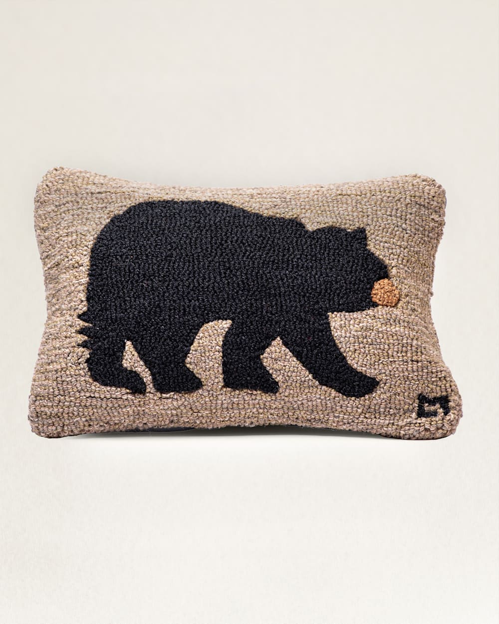 BEAR HOOKED LARGE HUG PILLOW IN BLACK/TAUPE image number 1