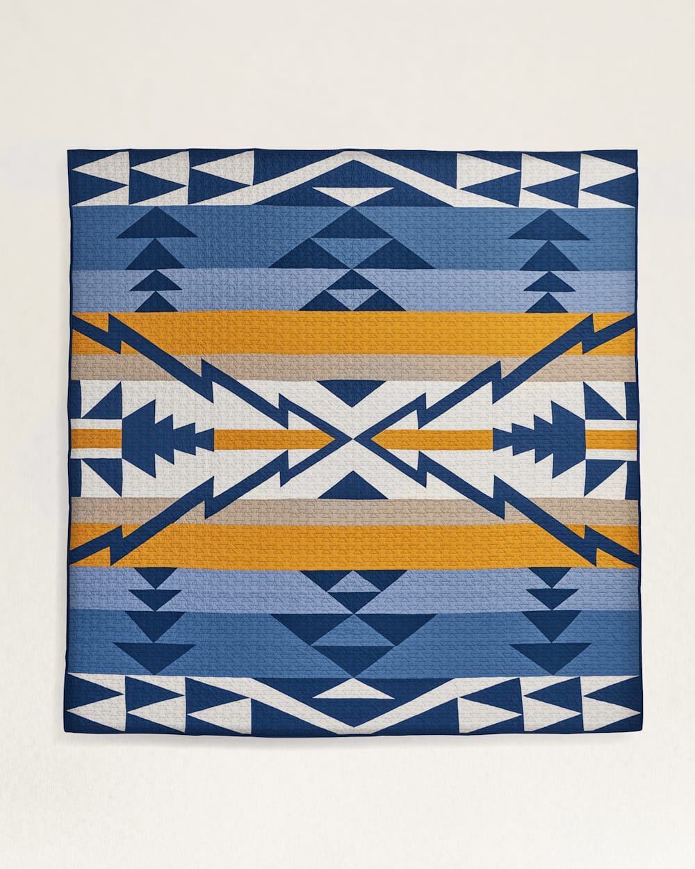 ALTERNATE VIEW OF TRAPPER PEAK PIECED QUILT SET IN BLUE/GOLD image number 2