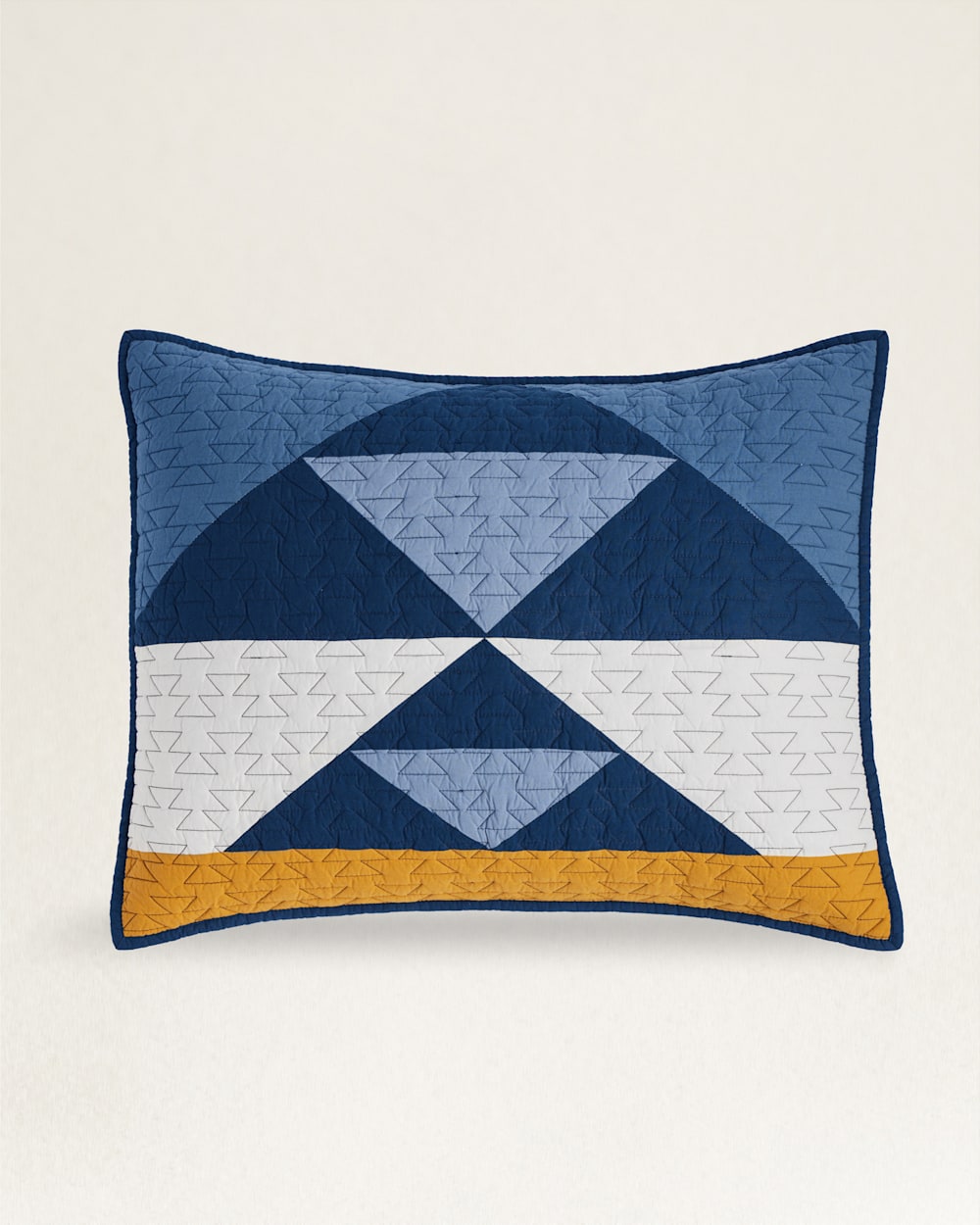 ALTERNATE VIEW OF TRAPPER PEAK PIECED QUILT SET IN BLUE/GOLD image number 4