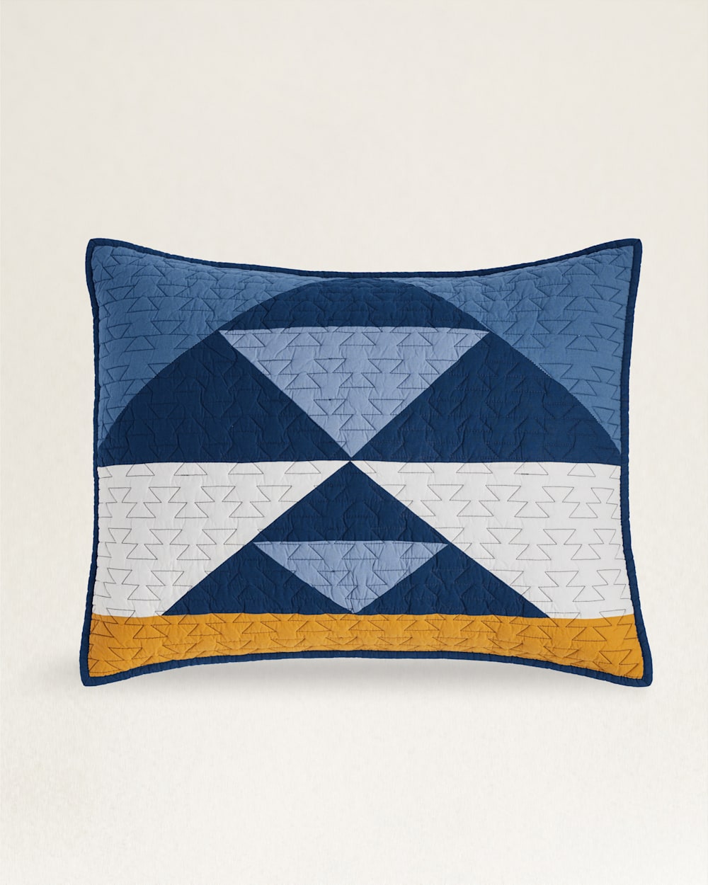 ALTERNATE VIEW OF TRAPPER PEAK PIECED QUILT SET IN BLUE/GOLD image number 5