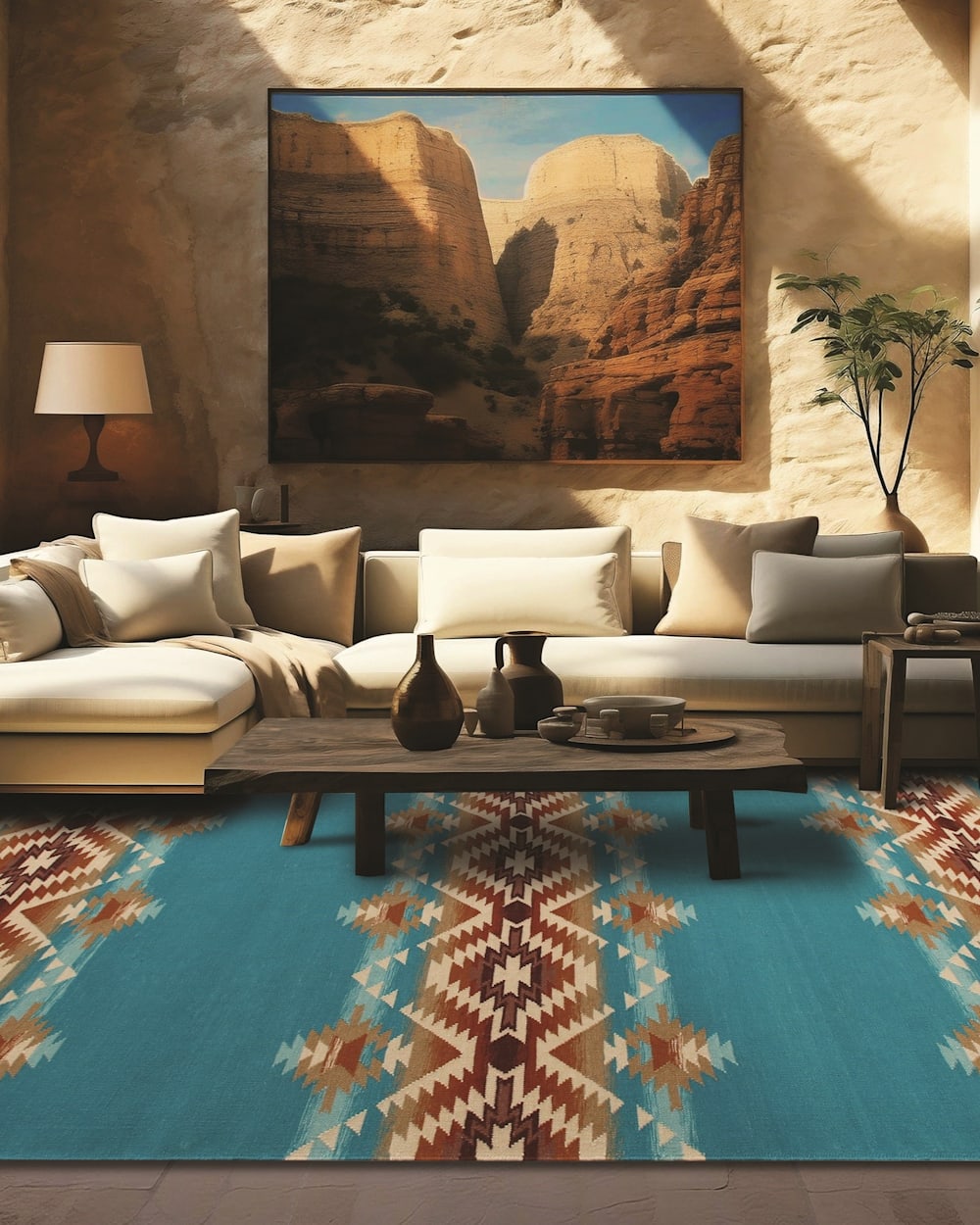 PAGOSA SPRINGS STRIPE RUG IN TURQUOISE MULTI STYLED IN A ROOM image number 4