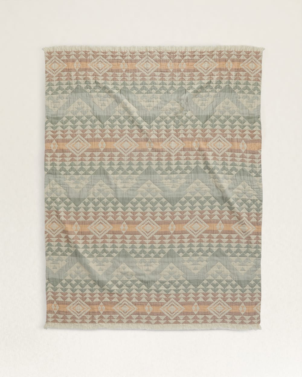 ORGANIC COTTON FRINGED THROW IN AQUA HIGHLAND PEAK image number 1